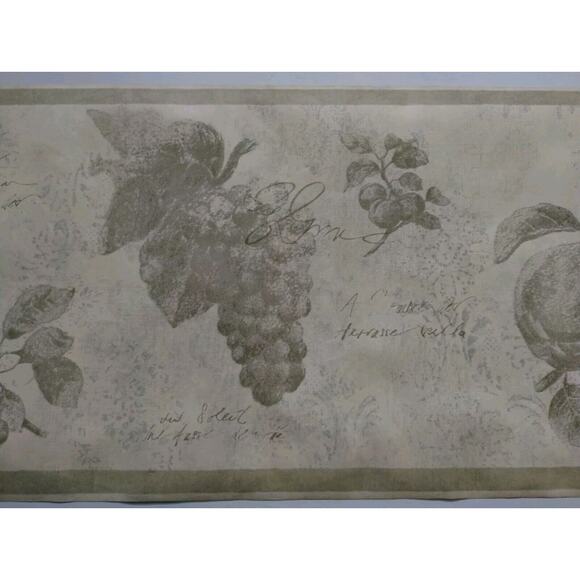 York Wallpaper Border 10.25" Yellow with Green Writing/Art - Touch of Gray 5 yds - Picture 2 of 5